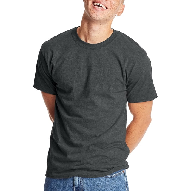 Hanes T-Shirt Classique à Col Rond en Coton pour Hommes Beefy-T, 3TG, Charbon Chiné
