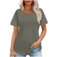 thumbnail image 1 of Dealovy Hauts d'Été pour Femmes Chic Décontracté Manches Courtes Plissées Col Ras du Cou T-Shirts Amples Unis Tuniques pour Dames, 1 of 7