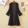 thumbnail image 2 of Women Solid Color Lace Cardigan Open Front Shrug Hollow Patchwork Sheer Short Sleeve Long Cover-Up Blouse Tops, 2 of 5