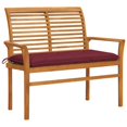 thumbnail image 1 of vidaXL Garden Bench with Wine Red Cushion 112 cm Solid Teak Wood, 1 of 5