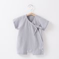 thumbnail image 3 of Zwiiyzr Baby Clothes Newborn Infant Pajamas Short Sleeve Footless Rompers Lace Up Snap Closure Sleeper for Boy Girls Grey, 3 of 4