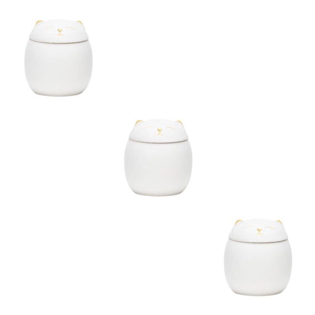 kurtrusly Bocaux en Céramique Grande Capacité Mignons pour Grand Application Forme de Chat Pots à Thé en Céramique Forme de Chat Pots de Rangement Blancs 150ml 3ensemble