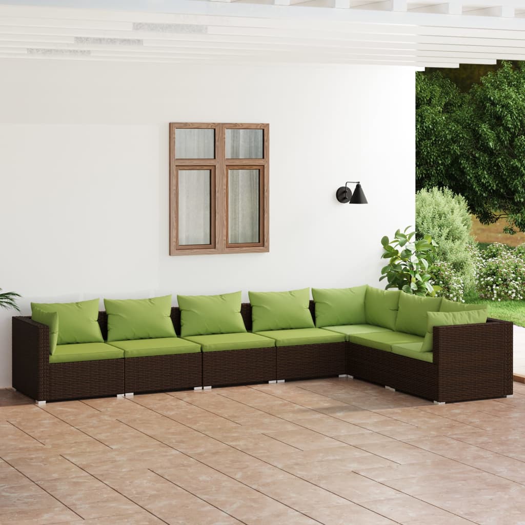 vidaXL 7 Piece Garden Lounge Set with Cushions Poly Rattan Brown