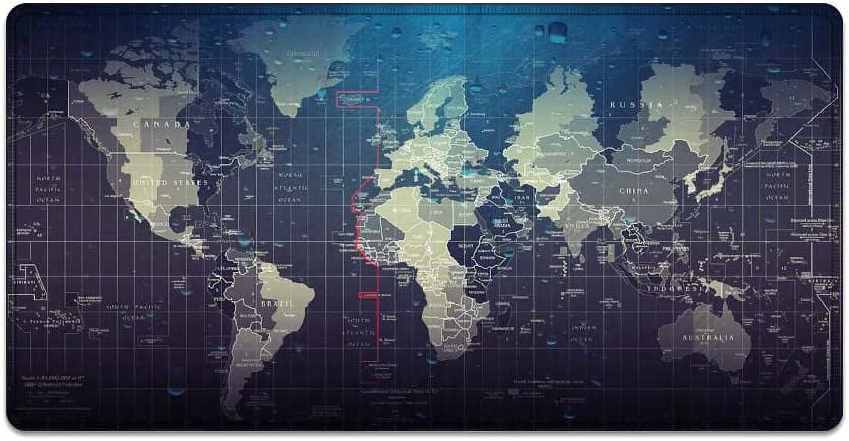 Large Mouse Pad 31.4 x 15.7inches 3mm XXL Extended Gaming Mouse Pad Mat with Non-Slip Base Stitched Mousepad for Computer,Office,Keyboard and Laptop-World map,Waterproof Desk Mat
