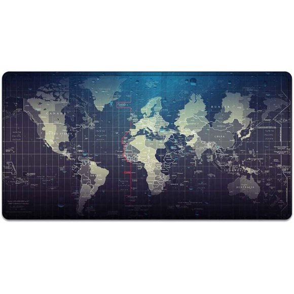 Large Mouse Pad 31.4 x 15.7inches 3mm XXL Extended Gaming Mouse Pad Mat with Non-Slip Base Stitched Mousepad for Computer,Office,Keyboard and Laptop-World map,Waterproof Desk Mat