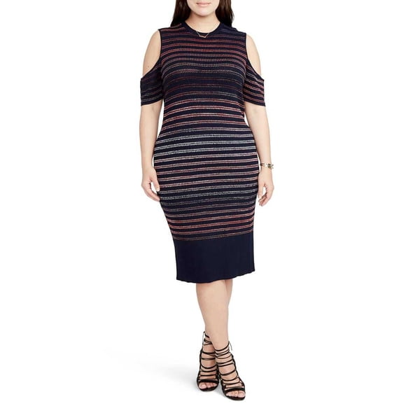 Rachel Roy Women’s Ombre Stripe Cold Shoulder Sweater Dress, Navy/Port Combo, 2X