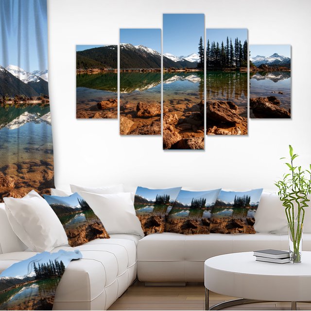 Magnifique Lac Transparent avec Pins - Impression sur Toile Paysage Très Grande