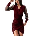 thumbnail image 1 of CEHVOM Robe Femme Unie à Col en V à Manches Longues Décontractée en Gaze Robe Longue de Soirée Soldes, 1 of 6