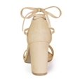 thumbnail image 3 of BLISSFUL STEP Sandales pour Femmes Unies d'Été à Talons Blocs à Lacets Beige 7, 3 of 8