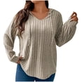 thumbnail image 3 of AherBiu Plus Size Tops for Women Ribbed Long Sleeve Hooded Pullover Spring Casual Loose Going out Tops, 3 of 7