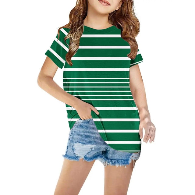 Birdeem Chemises pour Filles Chemises pour Enfants T-Shirt Graphique à Manches Courtes Col Rond Crop Top pour Filles et Garçons de 3 à 14 Ans T-Shirt Tee