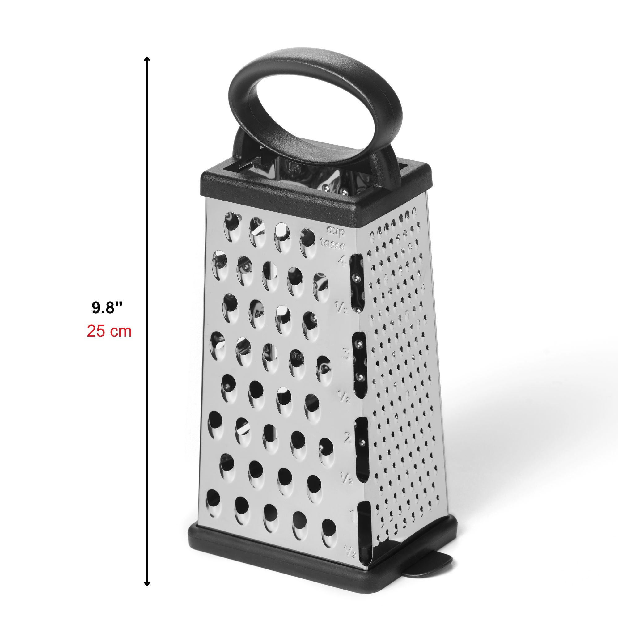 Starfrit Râpe à 4 Faces en Acier Inoxydable, Base Amovible avec Couvercle, Coupelles de Mesure, Poignée Confortable, Base Antidérapante