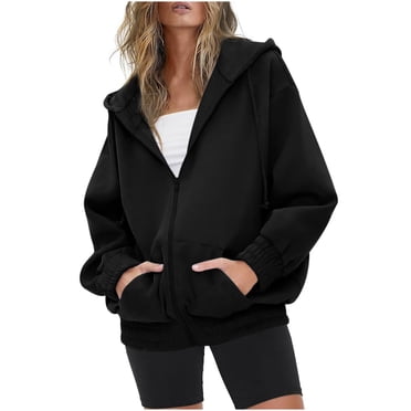 AherBiu Sweatshirt for Women Zip up Trendy Fleece Hoodies Fall Casual Oversized Jackets with Pockets