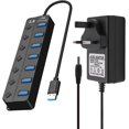 thumbnail image 1 of USB 30 Hub Powered 7-Port Splitter SuperSpeed Multi USB Hub with 5V3A Power Supply Adapter Individual On/Off Switch and Lights Extension High-Speed Data for Apple Air MacBook Pro Mac Windows, 1 of 5