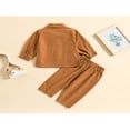 thumbnail image 4 of POINTERTECK Toddler Baby Boy Cotton Linen Pants Set Solid Color Long Sleeve Button Down T-Shirt Tops Pants Fall Clothes Outfit, 4 of 7