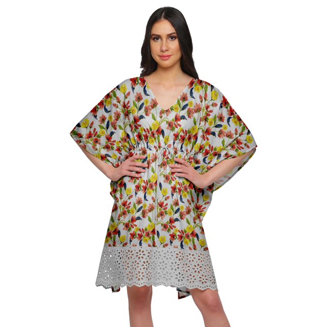 Moomaya Robe Courte de Caftan de Plage, Robe de Couverture Imprimée, Kaftan pour Femmes, Tenue de Plage, Couverture