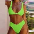 thumbnail image 4 of Penkiiy Women Bikini Set Solid Color Sexy Triangle Two Piece Swimsu L Green, 4 of 8