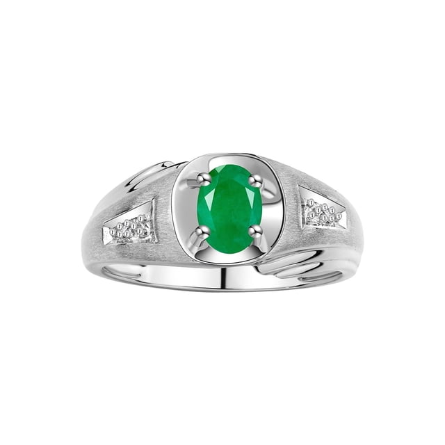 RYLOS Men's Rings Sterling Silver Rings Classic Designer Style 8X6MM Oval Gemstone & Sparkling Diamond Ring Emerald May Birthstone Rings For Men Size 8