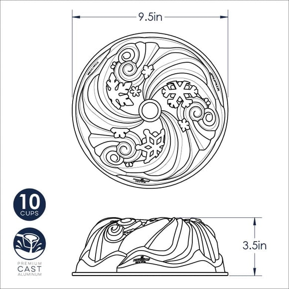 Nordic Ware Let It Snow Bundt Tin, Original Cast Aluminium Bundt Cake Tin, High Quality Non-Stick Baking Tin Made in The USA, Colour: Silver
