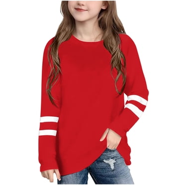 Yanlir Chemises Décontractées à Rayures pour Enfants Garçons Filles T-shirt à Imprimé Mignon Mode Ample Col Rond Imprimé Manches Longues Hauts Col O 3-14 Ans (Rouge, 5 Ans)