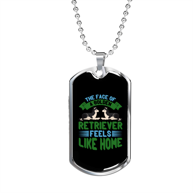 Feels Like Home Green Necklace Stainless Steel or 18k Gold Dog Tag 24" Chain