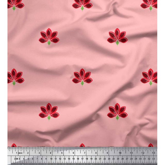 Soimoi Silk Fabric Artistic Floral Decor Fabric Printed Yard 42 Inch Wide