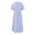 thumbnail image 4 of WTXUE Robes pour Femmes 2024, Robe Décontractée Rétro en Coton et Lin Uni à Boutons et Col en V pour Femme, Robe en Lin, Robe Bleue Femme (3# Bleu TG), 4 of 9