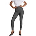 thumbnail image 3 of Women's Stretch Jeggings with Front Pockets Mid Rise Skinny High Waisted Tummy Control Faux Jeans Pants Plus Size Dark Gray Pant,Size S-3XL, 3 of 10