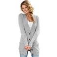 thumbnail image 1 of Women Black/Gray/Green/Red/Purple Front Pocket and Buttons Closure Cardigan, 1 of 6