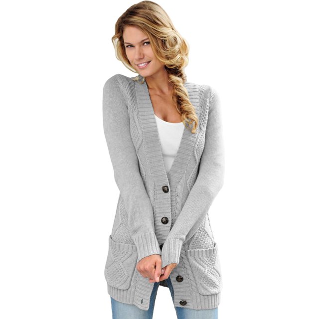 Women Black/Gray/Green/Red/Purple Front Pocket and Buttons Closure Cardigan