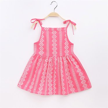 VKOYWKM Robe pour Bébé Fille de 9 Mois à 5 Ans Bretelles Spaghetti Robes d'Été de Plage Imprimé Vintage Sans Manches Robes Décontractées Mignonne Robe de Fête d'Anniversaire pour Tout-Petite Fille