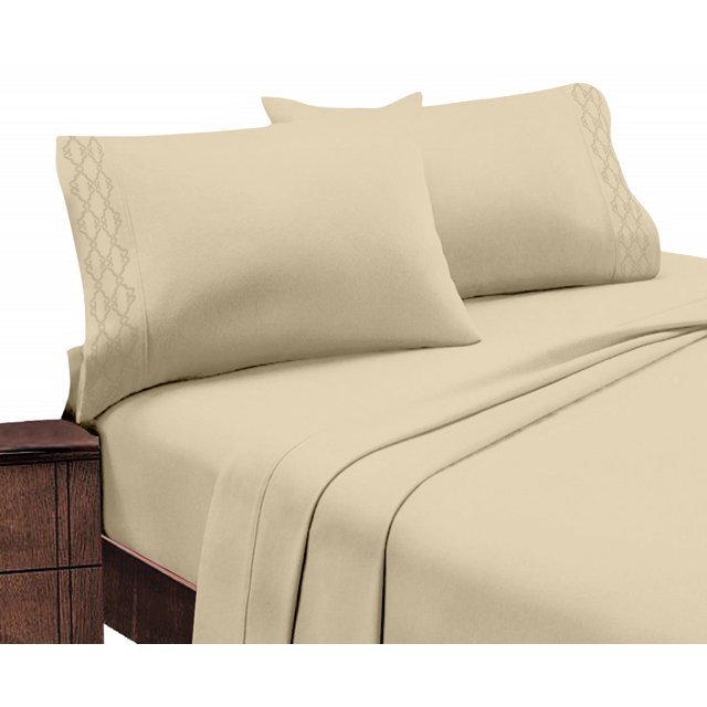 Hotel Luxurious, 1800 Series Super Soft Embroidery 4 PC Sheet Set (Full, Taupe)