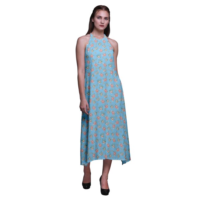 Bimba Robe de Plage d'Été pour Femmes à Imprimé Floral, Dos Nu, Col Licou – XX-Grand