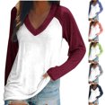 thumbnail image 1 of EQWLJWE Raglan Sleeve Tops for Women Plus Size Color Block V Neck Raglan Long Sleeve Shirts Casual Fall Sweatshirts Holiday Raglan Sleeve Tops, 1 of 4