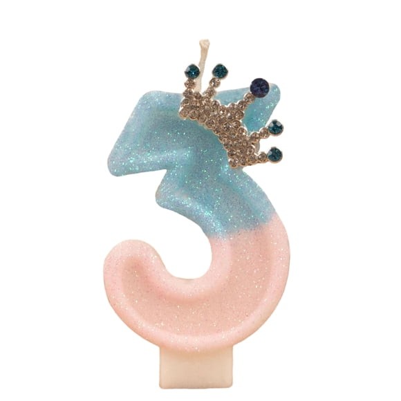 Goleeg Pink and Blue Birthday Number 3 Candle for Cake, Crown Cake Topper Princess Birthday Party Decorations Cupcake Topper Party Favors Decor Supplies
