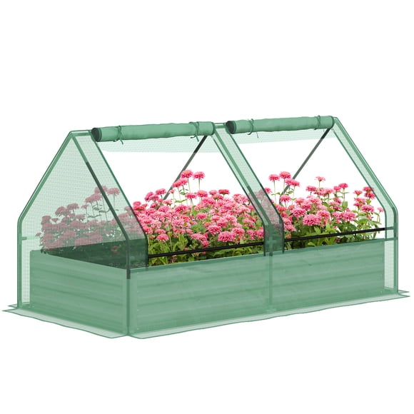 Outsunny Jardinière Surélevée 6 Pieds x 3 Pieds avec Petite Serre, Vert et Argent