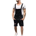 thumbnail image 1 of Cameland Men Casual Fashion Solid Breast Pocket Denim Ripped Shorts Straight Type Overalls, 1 of 7