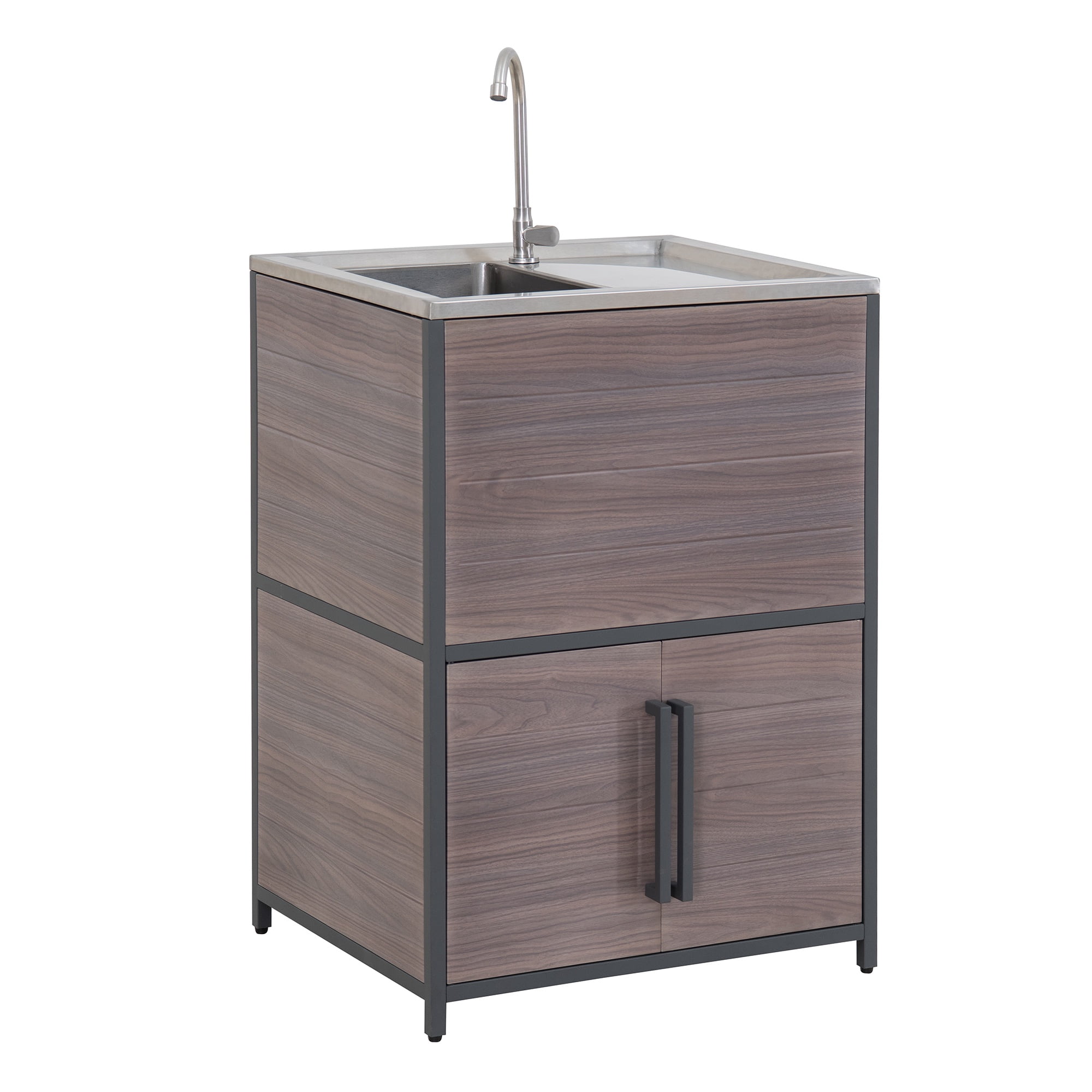 Sunjoy 25 x 21 in. Outdoor Kitchen Sink with Cabinet Stainless Steel Freestanding for Outdoor Grill Cart, Outdoor Sink Station