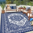 thumbnail image 2 of GlowSol 9x18 Outdoor Rug Waterproof Carpet Patio Rug Indoor Outdoor Area Rug Reversible Rug for Picnic Beach Deck-Outdoor, Dark Blue/White, 2 of 8