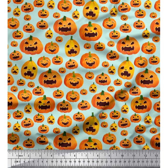 Soimoi Rayon Fabric Pumpkin Halloween Decor Fabric Printed Yard 42 Inch Wide