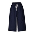 thumbnail image 4 of AherBiu Womens Capris for Summer Cotton Linen High Waisted Drawstring Cropped Pants Loose Lounge Capris Trousers, 4 of 6
