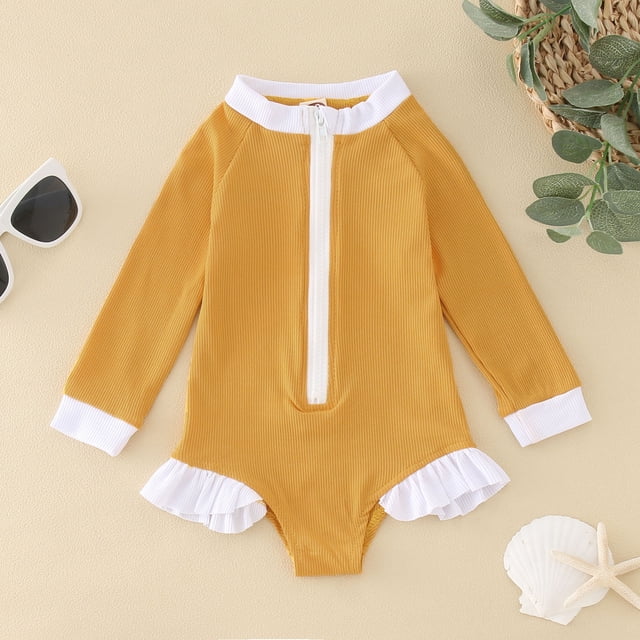 Toddler Girl Rash Guard Swimsuit Ruffle Long Sleeve Sun Protection Girls Bathing Suit for Teens 2-3 Years