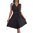 thumbnail image 1 of Birdeem Robe Sans Manches à Col en V Croisé pour Femmes, Couleur Unie, Taille Pliée, 1 of 9