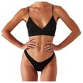 thumbnail image 2 of CEHVOM Women Solid Push Up High Cut Lace Up Halter Bikini Set Two Piece Swimsuit, 2 of 8