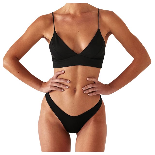 Leutsin Women Charming Solid Push Up High Cut Lace Up Halter Bikini Set Two Piece Swimsuit