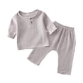 thumbnail image 1 of Girls Spring Outfits Solid Pullover Long Sleeve Linen Nine Inch Pants Crewneck Baby Boy Clothes Gray 6-12 Months, 1 of 2
