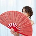 thumbnail image 3 of Btomtd 33cm Golden Glitter Solid Color Fan Martial Arts And Dance Props, Red, 3 of 3