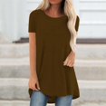 thumbnail image 2 of JIRNDf Chemises pour Femmes Hauts Tendance Été Mode Grande Taille Col Rond Manches Courtes Longues Tuniques pour Femmes Blouse Décontractée Café S, 2 of 9