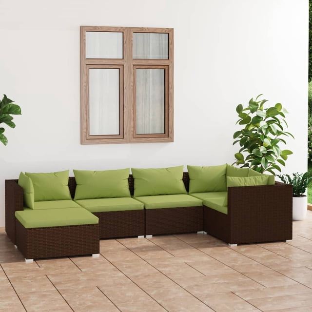 vidaXL 6 Piece Garden Lounge Set with Cushions Poly Rattan Brown
