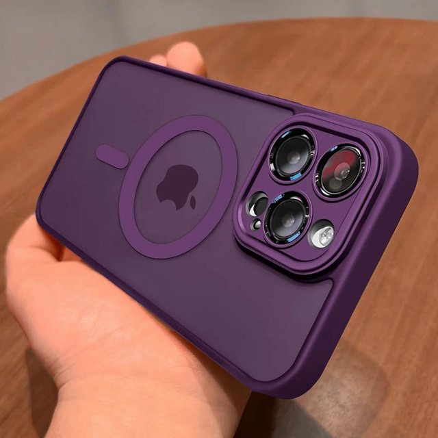Magnetic Luxury Matte Translucent Armor Shockproof Case For iPhone 14 13 12 11 15 Pro Max Plus For Magsafe Wireless Charge Cover Dark purple For iPhone 12 Pro